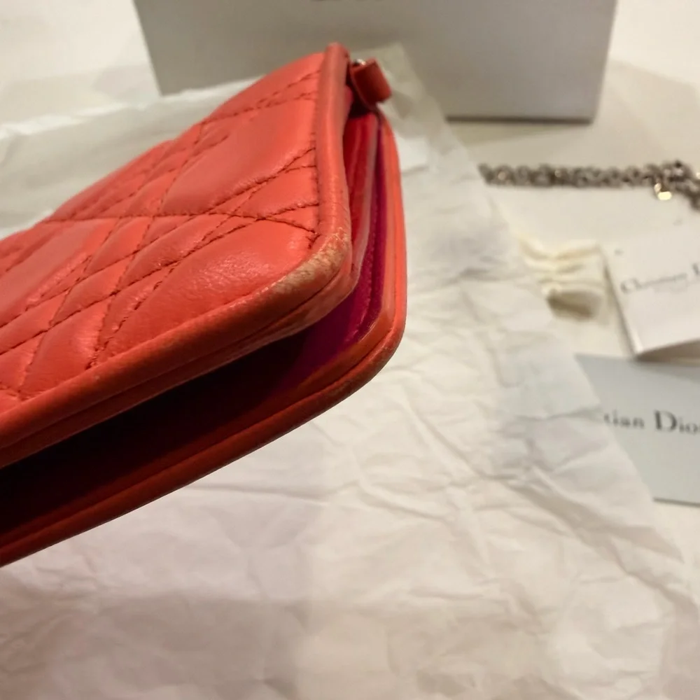 Christian Dior Lady Dior Cannage Patent Leather Long Wallet Tricolor